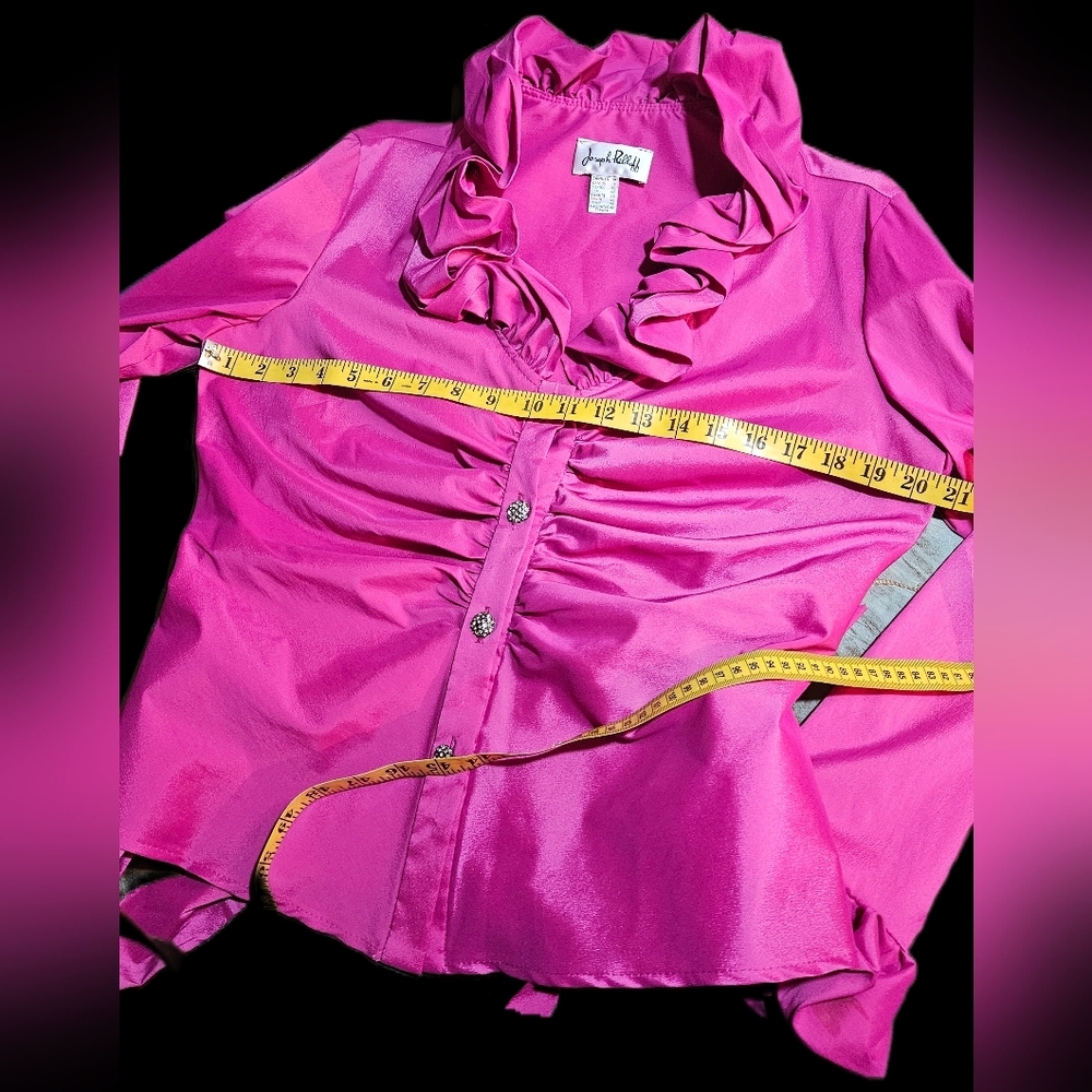 Joseph Ribkoff, Pink Ruffle Button Down Blouse.Bling Buttons.Long Sleeve, Sz 14 - Picture 6 of 12